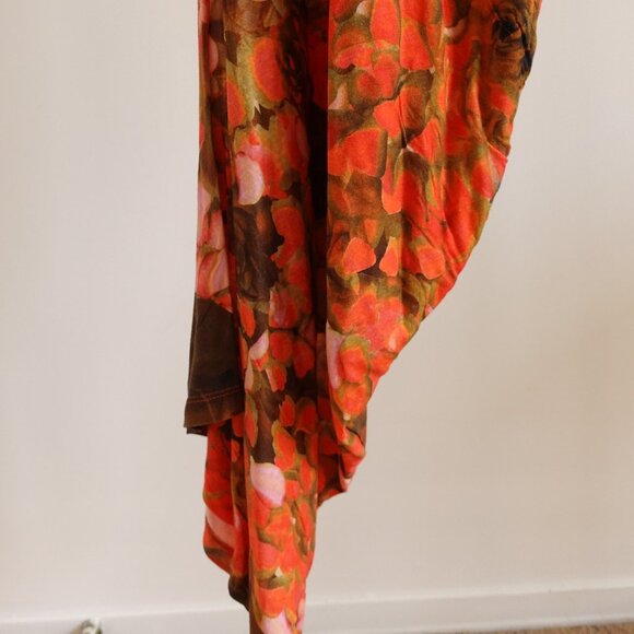 McQ by Alexander McQueen Orange Printed Lyocell Knit Racerback Ruched Dress S - Picture 10 of 16